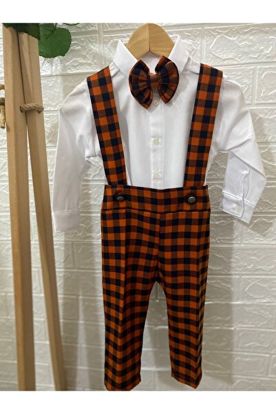 HOBİ Orange Plaid Vintage Style Salopet Set