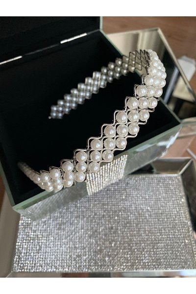 QUEEN AKSESUAR Luxury 3 Rows Pearl Silver Metal Crown with Pearls Adult Children's Crown