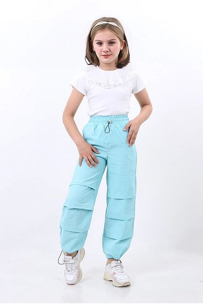 Kamex School Girl's Parachute Trousers with Turquoise Stoppers