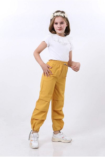 Kamex School Girl's Parachute Trousers with Stopper Yellow