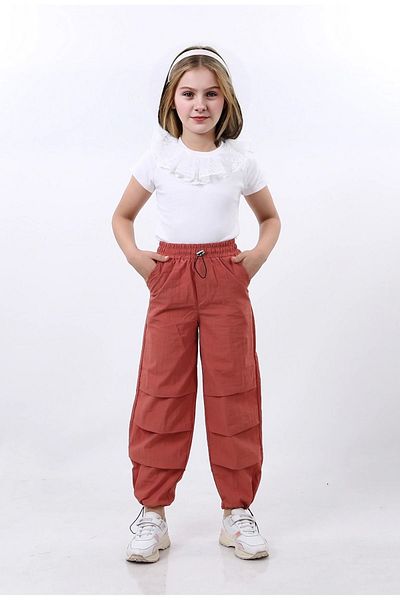 Kamex School Girl's Parachute Trousers with Stopper Cream