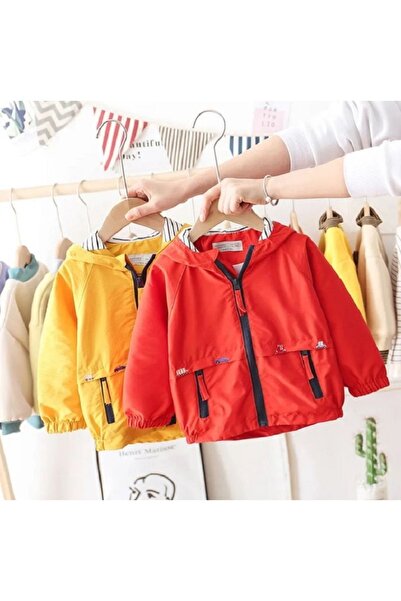 naynes Kapüşonlu Çocuk Trençkotu Mevsimlik Montları, Erkek Ve Kız Çocuklar Için (100 CM-3 YAŞ / KIRMIZI)