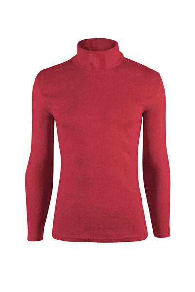 VEAVEN Erkek Nar Çiçeği Balıkçı Yaka Boğazlı Slim Fit Kazak