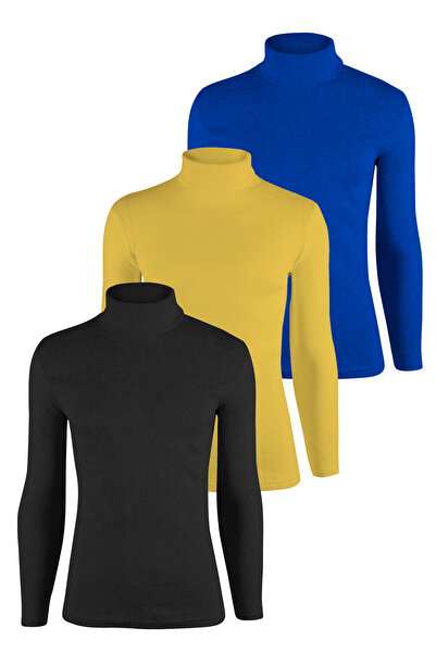 VEAVEN Erkek 3'lü Paket Balıkçı Yaka Boğazlı Slim Fit Kazak