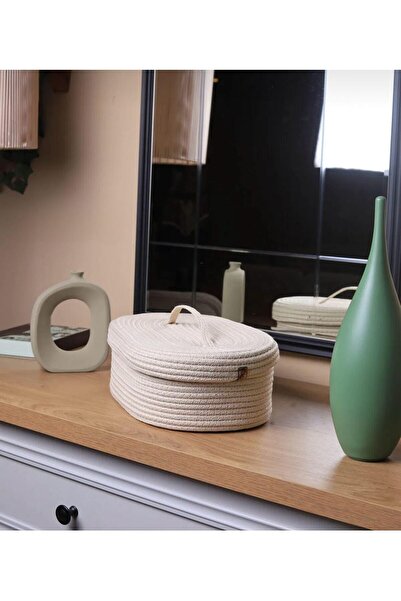 JÜTEX HOME jüt hasır sepet oval kapaklı organizer 30X20X10