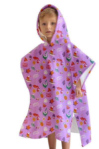 C&City Fliederfarbener digital bedruckter Kinderponcho – C1701