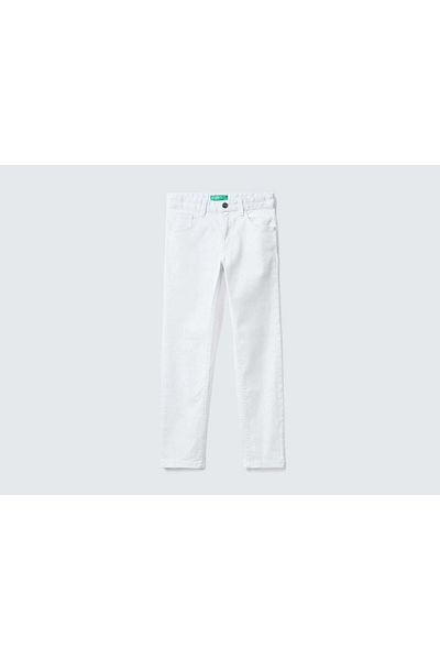United Colors of Benetton Pantaloni Gabardine pentru baieti - alb, 5 buzunare