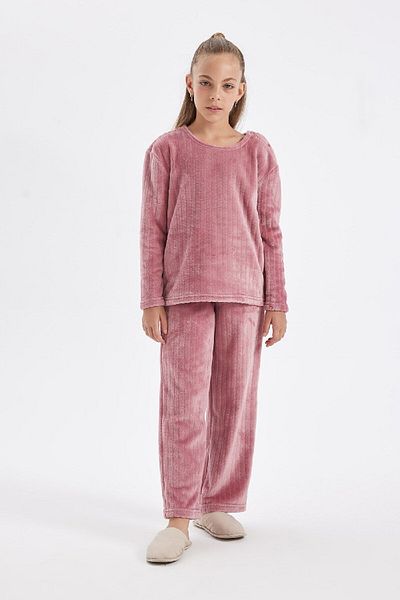 DeFacto Set de pijamale pentru fete, fleece, cu mânecă lungă, cu fund lung, D1088a824wn