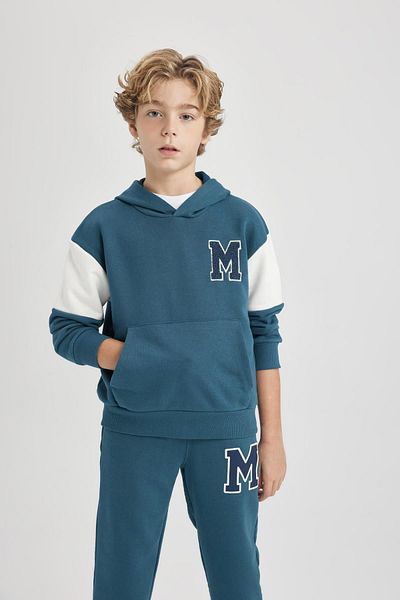 DeFacto Boy Oversize Wide Fit Printed Hooded Thick Sweatshirt B8985A823Cw