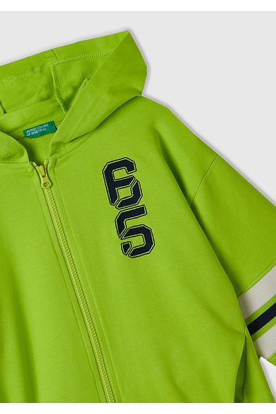 United Colors of Benetton Момчешки суитшърт с качулка в неоново зелено и голям размер с джоб