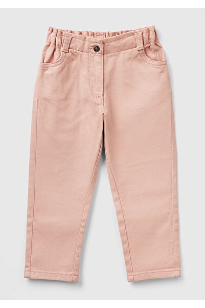 United Colors of Benetton Παστέλ ροζ παντελόνι για κορίτσια - κορδόνι στη μέσ...
