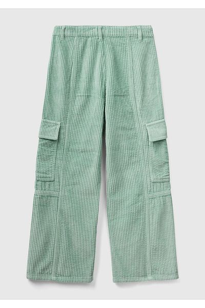 United Colors of Benetton Pantaloni de catifea cu picioare late, verde apă - fete, cu buzunare cargo