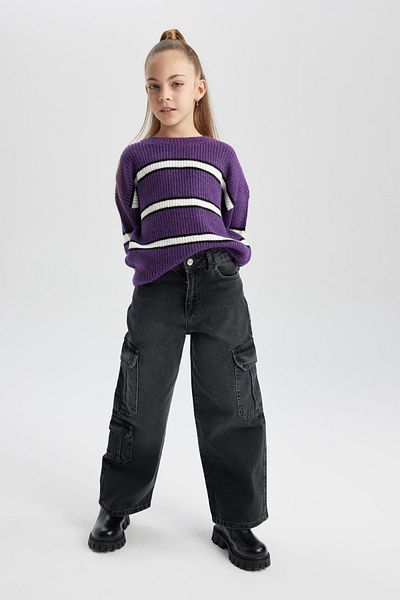 DeFacto Girl's Crew Neck Striped Knitwear Sweater B5893A823Wn