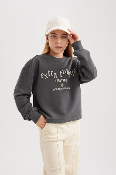 DeFacto Girl's Crew Neck Crop Sweatshirt B7818A823Wn
