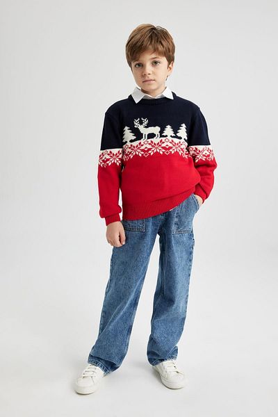 DeFacto Boy's Christmas Themed Crew Neck Knitwear Sweater B2251A823Cw
