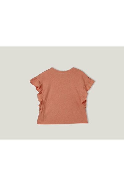 United Colors of Benetton Girl's Coral Linen Mixed Frilly Sleeve T-Shirt Coral