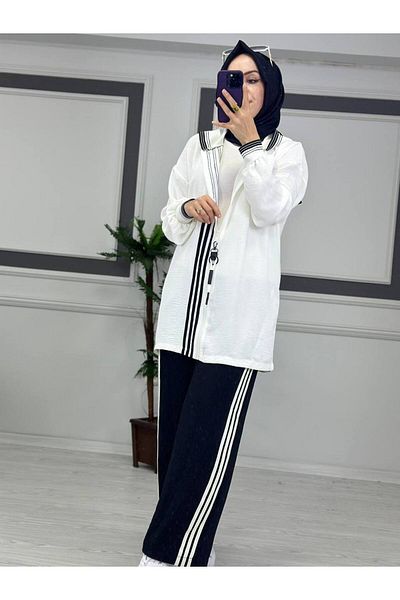 ButikKardelen Λευκό Σετ Hijab - με ραβδί και λεπτομέρεια κουκούλας