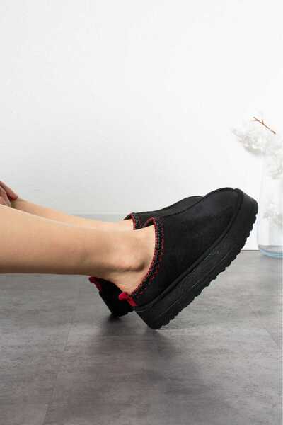 wense Black Suede Women's Slippers - Daily Closed Mat