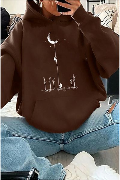 mw memowear Унисекс кафяв плетен суитшърт с шарка Сатурн