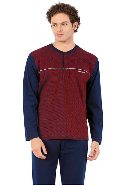Pierre Cardin 6056 Ανδρική πιτζάμες με μακρυμάνικο μπροστινό τρία κουμπιά-μπορντό