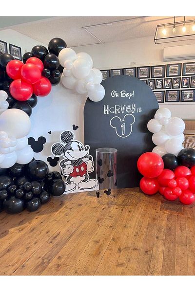 eğlencemarketi Pastel Red White and Black Balloon Chain 100 Pieces