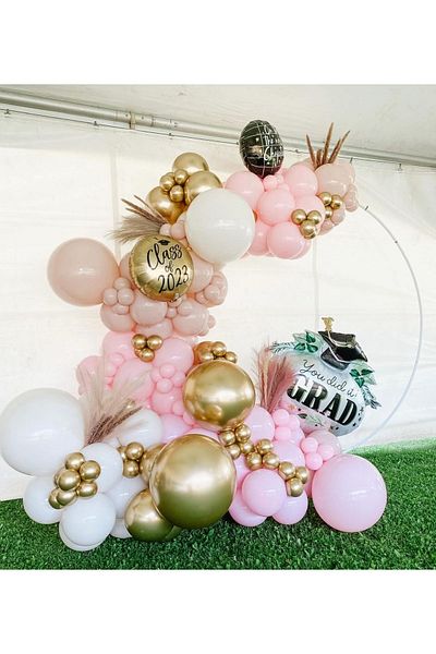 eğlencemarketi 100 Pieces Chrome Gold Macaron - Pink and White Balloon Chain