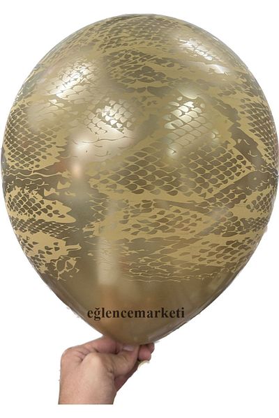eğlencemarketi Safari Snake Patterned Chrome Gold Balloon 10 Pieces