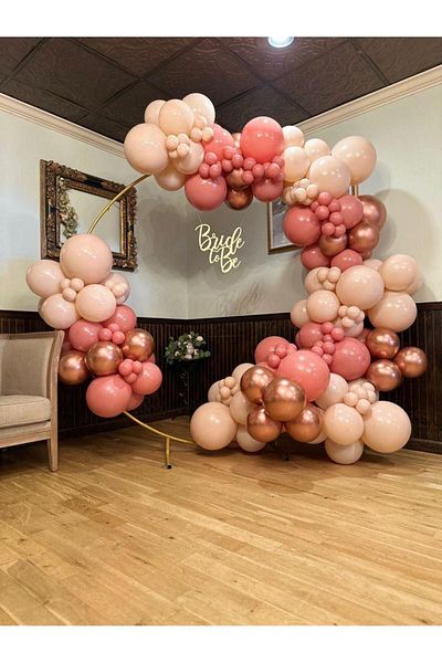 eğlencemarketi Chrome Rose Gold Pastel Clay Pink and Pink Blush Balloon Chain 100 Pieces
