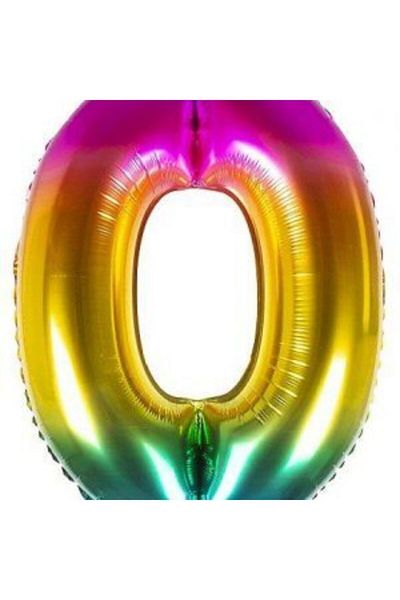 eğlencemarketi 34 Inch 80 Cm Rainbow Foil Number Balloon 0