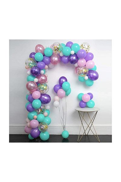 eğlencemarketi Chain Balloon Set with Pink Purple Turquoise White and Gold Confetti
