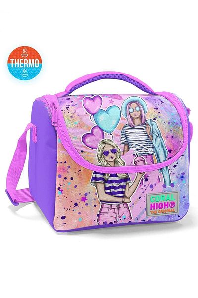 Coral High Pink Purple Fashion Patterned Kids Thermo Lunchbox - 11755