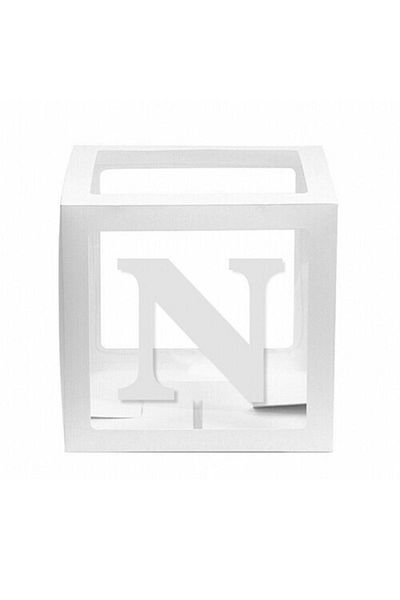 eğlencemarketi White Transparent Balloon Box 25x25 Cm Letter N