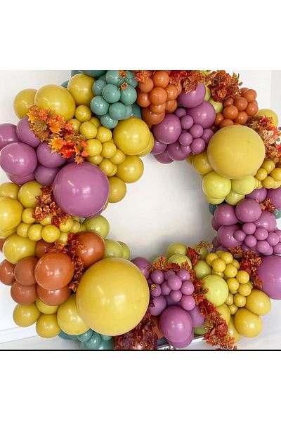 eğlencemarketi Retro Burnt Orange Turmeric Wild Strawberry and Winter Green Balloon Chain 100 Pieces
