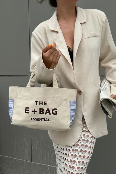 MOD10 E-bag Kanvas Gri Large Tote Bag Omuz Keten Çanta