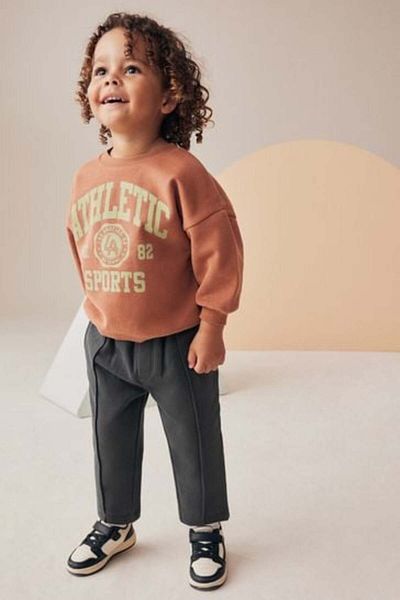 Next Baby Red and Brown Long Sleeve Sweatshirt and Jogger Pants Set with Algodon