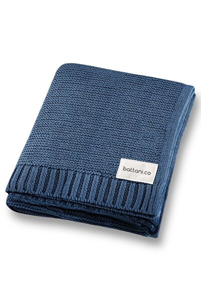 Battani.Co بطانية أطفال محبوكة تريكو للفتيات والفتيان مقاس 85 سم × 85 سم أساسيات أزرق بترولي