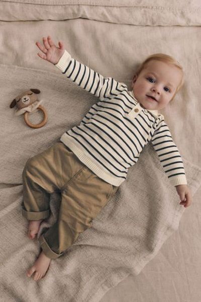 Next Baby Cotton Knitwear Striped Sweater Trousers Top and Bottom Set