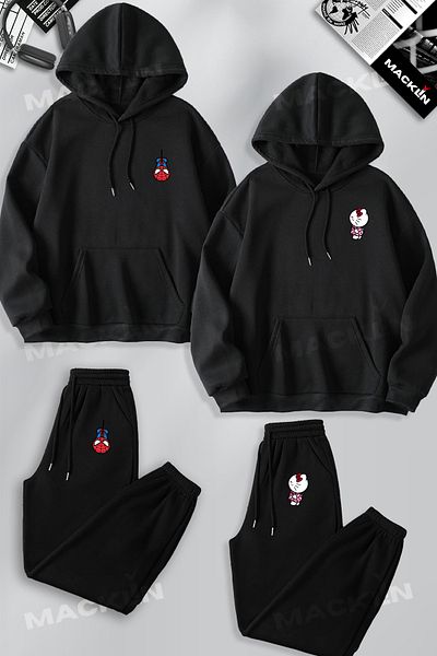 macklin Set de 4 hanorace cu glugă și pantaloni de sport cu imprimeu Spiderman și Hello Kitty