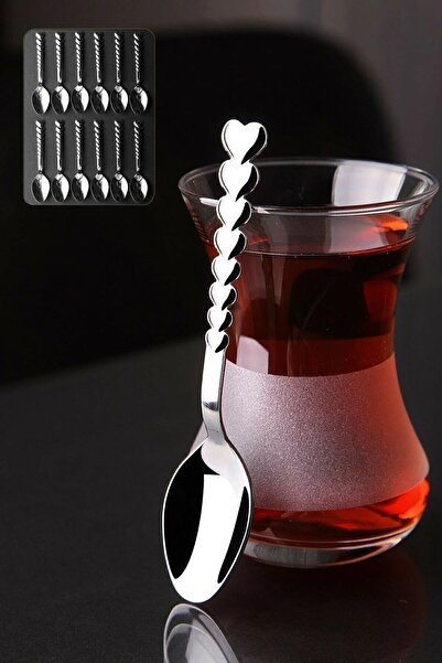 Yüsra Home 12 Pieces of Stainless with Heart (Luxury Teaspoon Stick Model)