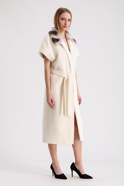 Leather Club Ecru Rex Wool Vest with Fur Accessories