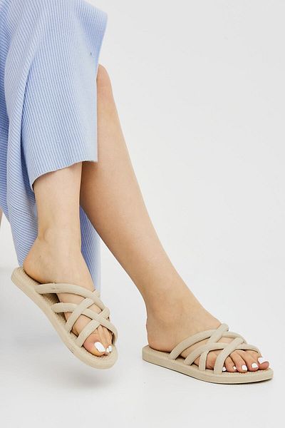 Moda Devrin Gz12494 Бежови нехлъзгащи се чехли с вид на ракита Чехли за басейн Море и плаж