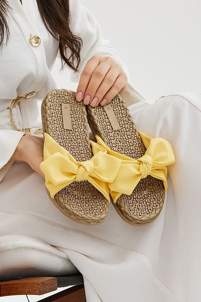 Moda Devrin Papuci de damă - fundă galbenă, talpă anti-alunecare, pentru piscină și plajă cu mare