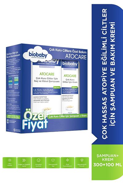 Biobaby Shampoo for Dry and Atopic Skin 300 ml + Cream 100 ml Very Dry Skin Advantageous Package