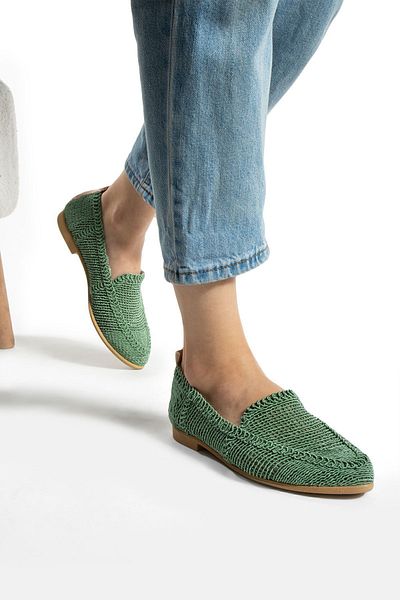 Moda Devrin Green Knitted Ballerina Lightweight Casual Shoes