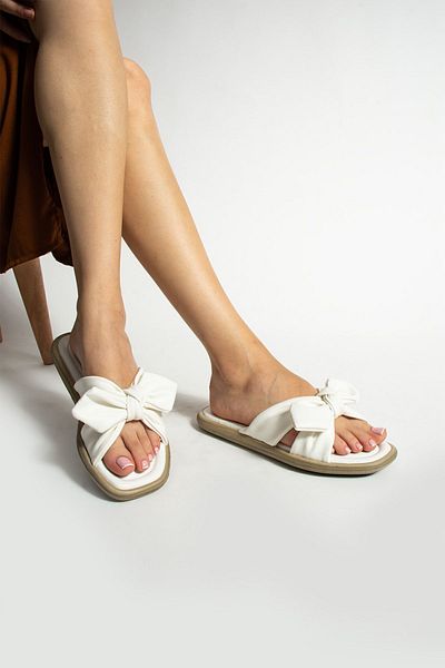 Moda Devrin Women's Slippers - White Bow Eva Sole, Pool Sea Beach - Design
