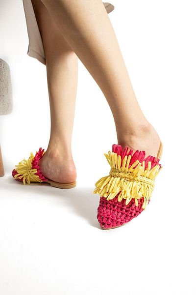 Moda Devrin Fujia Straw Tasseled Women's Slippers - Non-Slip Sole, for Pool, Sea, Beach