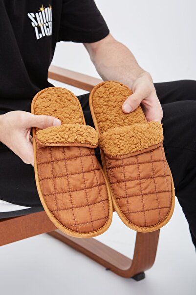 Moda Devrin Taba Parachute Fabric Fur Inside Home Slippers Winter Slippers