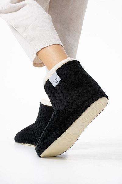 Moda Devrin Zik Zak Black Women's Slippers - Non-slip Base and Inner Fur