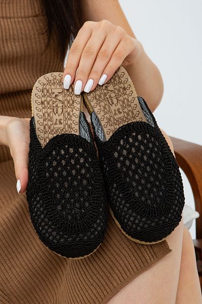 Moda Devrin Μαύρες κλειστές ψάθινες παντόφλες εξωτερικού χώρου και σπιτιού