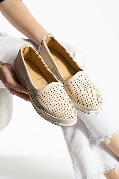 Moda Devrin Beige Light Non-Slip Sole Ballerina Casual Shoes
